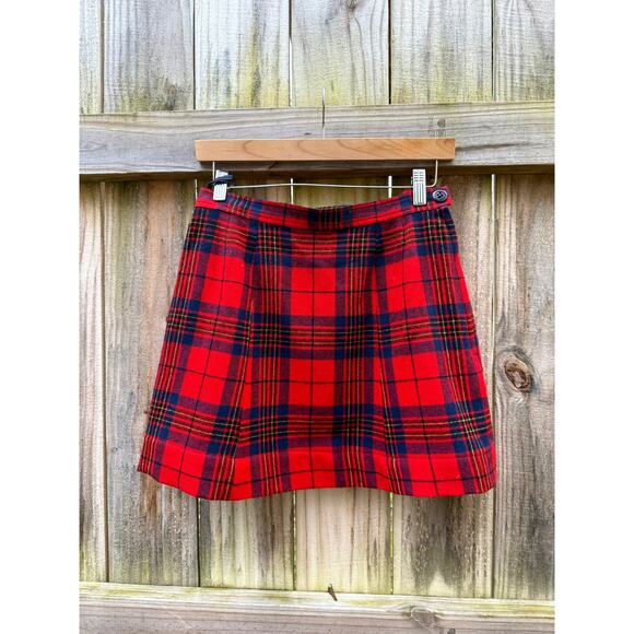 Reworked Pendleton Wool Mini Skirt Red Holiday — M - Picture 2 of 3